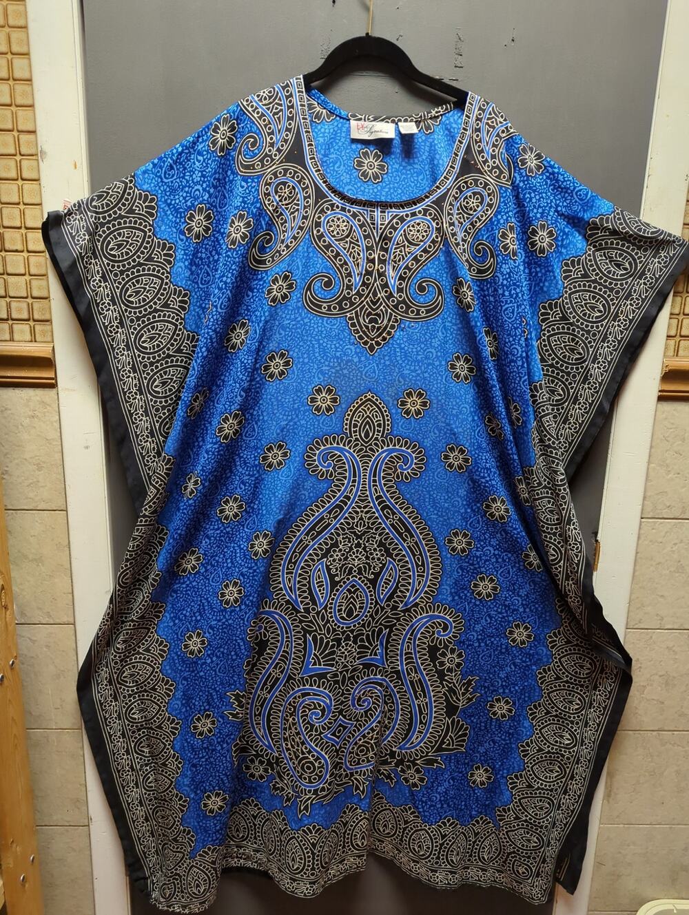 Ey Signature Blue Gold Black casual boho One Size Fits Most Kaftan LONG MUUMUU